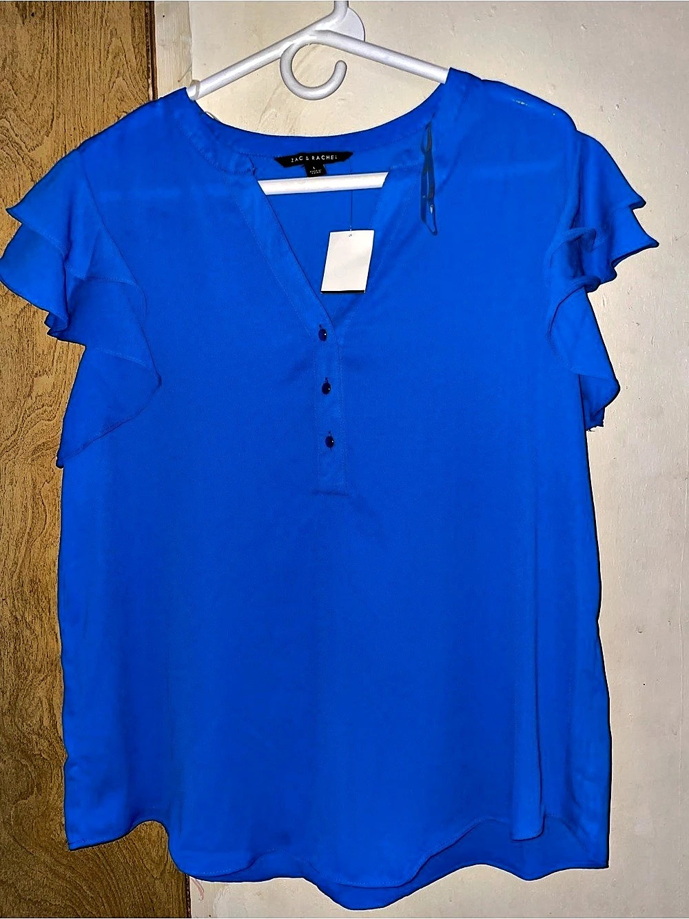 Zac & Rachel Ruffle Sleeve Blouse Blue Size Large